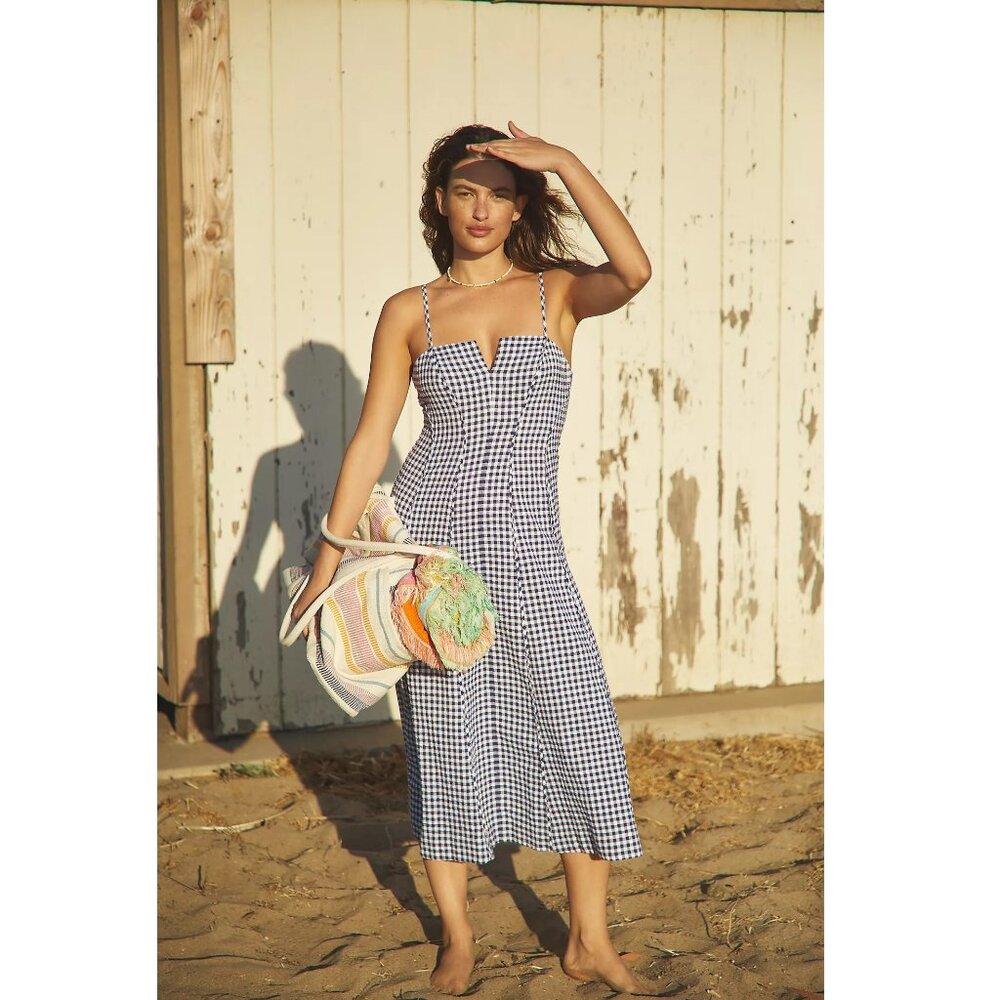 Anthropologie Sleeveless Contour Seamed Gingham Midi Dress